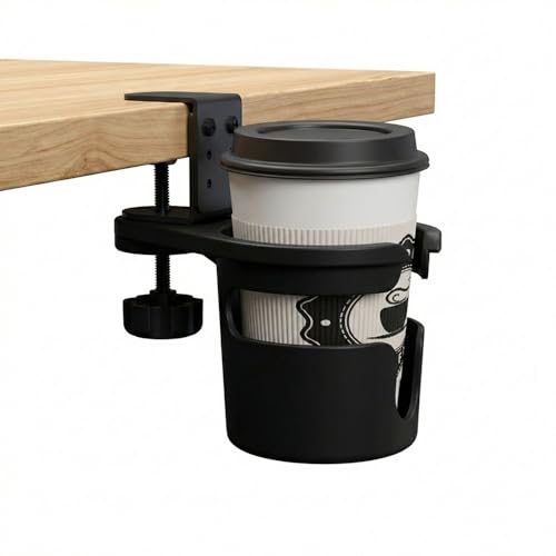 Mikankawa 卓上用ドリンクホルダー カップホルダー 取り付け簡単 机の下に回転収納可能 カップ/缶/紙コップ対応