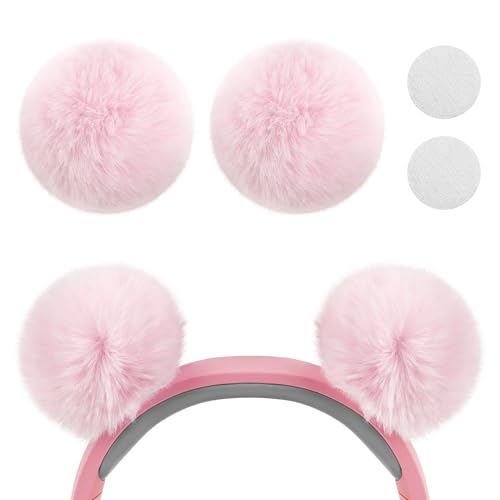 Geekria Round Fluffy Headphone Headband Decoration, Cute Kawaii Adhesive Charm, Compatible with Sony, Skullcandy, Beats, Turtle Beach, Philips, Microsoft, and Most Headphones (Pink)