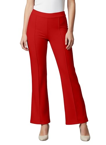 Image of Mehrang Cotton Blend Bootcut Parallel Trouser Pants for Women Regular Fit, Bellbottom Straight Pants for Womens