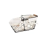 Alomejor Cesta de Alambre, Algodón y Lino con Arte del Hierro, Almacenamiento Plegable con de Madera para Joyas y Refrigerios (cuadrado)