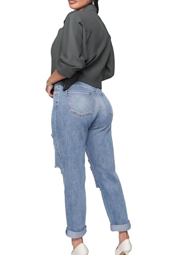 SheKiss 2025 Womens High Waist Denim Jeans Shaping Legs Distressed Boot Cut Ripped Trendy Cropped Cargo Skinny Stretch Pants2