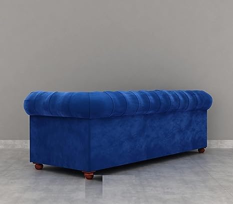 Image of Solid Wood Velvet Fabric L Shape Sofa Sofa for Living Room Button Tufted Sofa Chair for Home & Office (Left Aligned L-Shaped (3 Seater Blue)