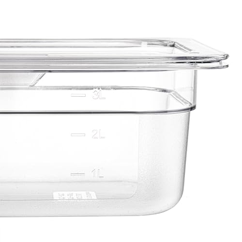 Bekith 6 Pack Plastic Clear Food Pans with Lids, 1/3 Size 4 Inch Deep Stackab...