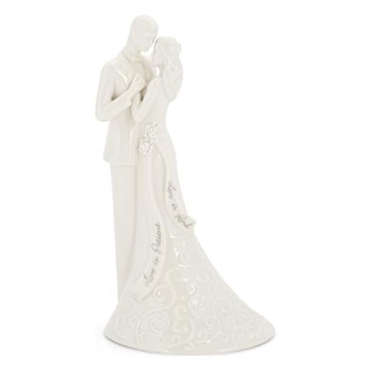 Roman 8.5" Wedding Cake Topper – Elegant Bride and Groom Figurine with “Love Is Patient” Inscription, Porcelain Finish, Wedding or Anniversary Keepsake