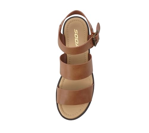 Image of Soda ACCOUNT ~ Women Open Toe Two Bands Lug sole Fashion Block Heel Sandals with Adjustable Ankle Strap