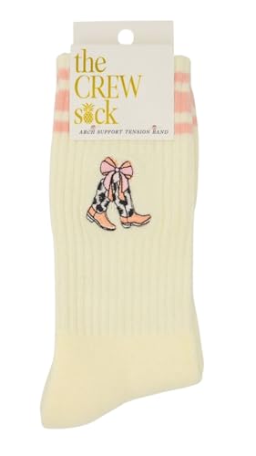 Simply Southern Crew Socks, Embroidered with Cherry, Flower, Bear, Bow, Strawberry, and Boot Patterns (Boot)
