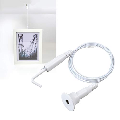 KOTECH Korea White Picture Frame Hook Wire 40"(1M) for Ceiling with Screw, Stainless Steel Picture Hanging System, Gallery Art Photo Frame Wire Hanger, Made in Korea