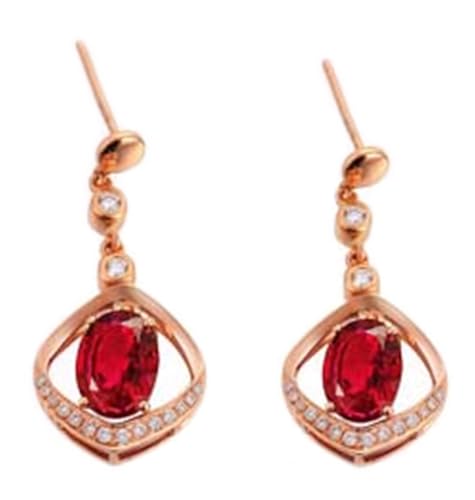 AMDXD Pendientes de Navidad de oro rosa de 18 quilates 750 con diseño de laboratorio, con rejilla de rubí, sin níquel, corte ovalado, rojo, Au750, oro rosa Au750, pendientes para mujer con diamante