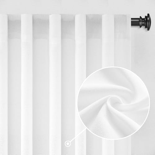 CUTEWIND Gardinen Weiss Leinenoptik Halbtransparent 2er Set Vorhänge Wohnzimmer Modern H 225 x B 140 cm, Vorhang Weiß Leinen Schlafzimmer Curtains Living Room, mit verdeckten Schlaufen