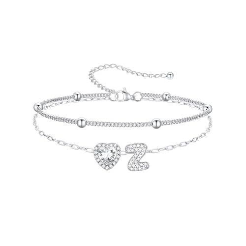 PROSTEEL A-Z Initial Ankle Bracelets for Women Waterproof, Layered Chain Anklet Stainless Steel Summer Beach Anklets, Silver/Gold 8.5-10.5 Inch Adjust