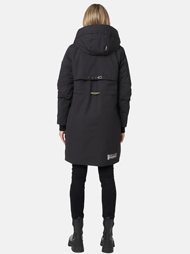 Navahoo Damen Mantel lange warme Winter Steppjacke mit Kapuze und magnetischen Elementen Snowelf Black Gr. M