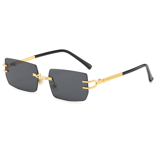 Heptagram Vintage Rimless Sunglasses Women Men Gold Metal Frameless Rectangle Sun Glasses 90s Retro Shades