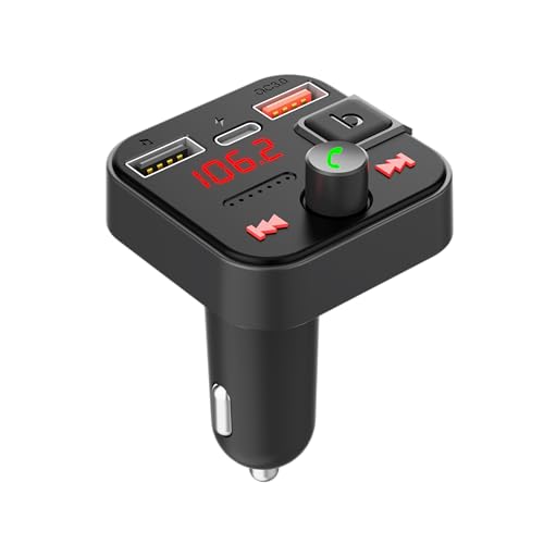 Vieta Pro Transmisor Radio FM, Conector Bluetooth para Coche con Carga rápida, Batería Conexiones (2 USB y 1 USB-c), Cargador al mechero. Adaptador con Control de Voz. Compatible con iPhone y Android
