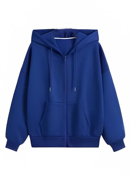 Image of Casual Solid Full Sleeves Women Stylish Hooded Neck Fleece Zipper Hoodie for Winter