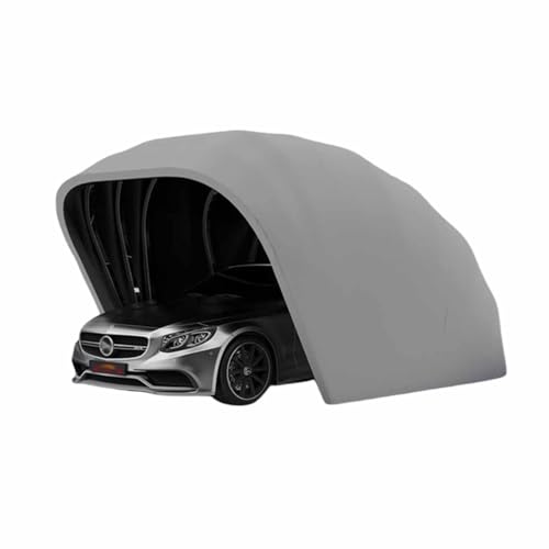 Grauer Carport aus Edelstahl, 5,5 x 2,4 x 2,3 m, Faltbarer Carport mit Stahl-Zahlenschloss, halbautomatische Autogarage, für Pickups, Boote und Autos, grau