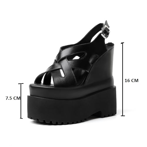 Summer New Retro Super High Wedges Heels Platform Peep Toe Cross-tied Buckle Strap Genuine Leather Women Gladiator Sandals 2403063