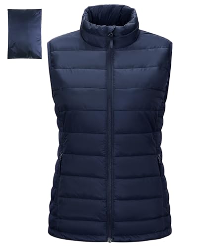 Outdoor Ventures Damen Steppweste Packbare Übergangswesten Gefütterte Hybrid Sportweste Frau Warmer Bodywarmer Fahrradweste mit Stehkragen für Wandern Camping, Dunkelblau S