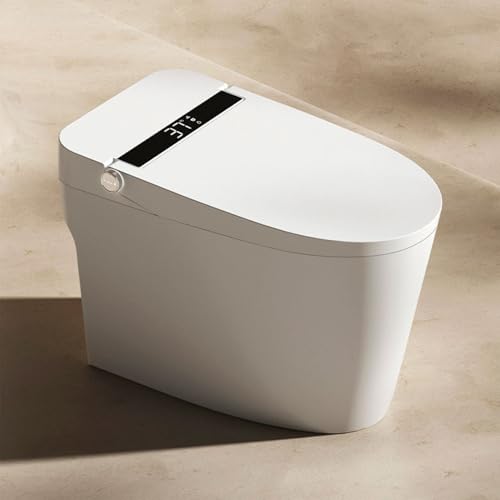 BONSAM Smart Toilet with Auto Flush, Modern Toilet with Bidet Built In, Blackout Flushing, Warm Water&Dryer, Self-Cleaning Heated Seat Toilet with Remote Control for Seniors & Families.