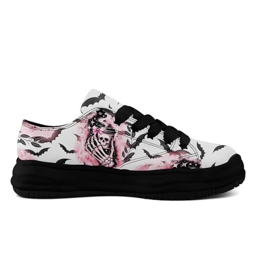 Gothic Skull Print Sneakers for Men Women – Low Top Canvas Shoes with Rubber EVA Sole, Punk Streetwear Fashion2