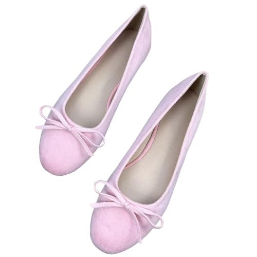 Image of TN TANGNEST Women's Velvet Flats Round Toe Ballet Shoes | Elegant Bowknot Flats Comfortable Casual Slip On Flats for Work