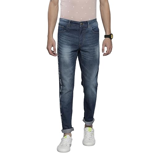 Jean stretch taille moyenne bleu homme pantalon imprimé pose 30