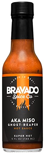 Aka Miso Ghost Reaper Hot Sauce By Bravado Spice FEATURED ON HOT ONES Gluten Free, Vegan, Low Carb, Paleo Hot Sauce All Natural 5 oz Hot Sauce Bottle Award Winning Gourmet Hot Sauce