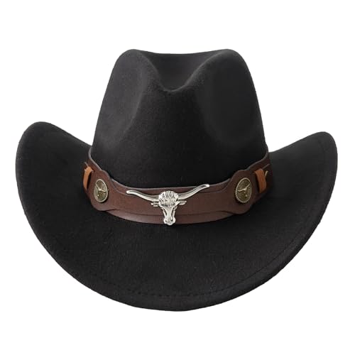 Jastore Kids Western Hats Boys Girls Cowboy Felt Hat Jazz Fedora Cowgirl Hats with Belt Buckle3