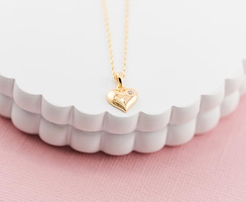 Cherished Moments Girl's 14k Gold Plated over Sterling Silver Puff Heart Necklace Accented with a Clear CZ Stone3