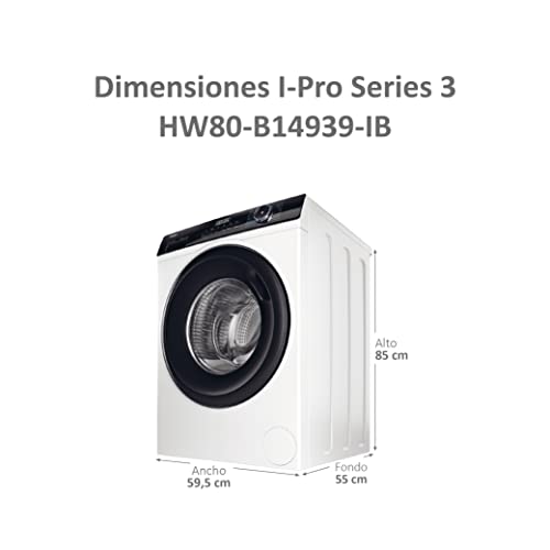 Haier I-Pro Series 3 HW80-B14939-IB- Lavadora Carga Frontal 8KG, Función Vapor, Motor Direct Motion, Tratamiento Antibacterias, 1400 RPM, Fin Diferido, Detector automático de KG, 15 programas, Blanco - imagen 3