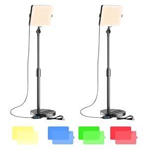 2-Pack LED Video Light with Stand, Home Studio Back Lights, Photo Lights with Color Filters for Close Photography Lighting YouTube Video Recording, Desk Game Steaming
