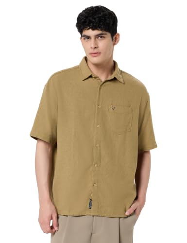 Image of Allen Solly Men's Textured Casual Shirt | Drop Shoulder | Half Sleeve | Relaxed Fit | Casual & Streetwear Style