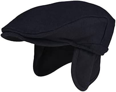 Surwiz Wool Flat Cap with Ear Flaps Winter Men Ivy Newsboy Hat Warm Outdoor Hunting Golf (Black, L(7 1/4-7 3/8) 58-59CM)