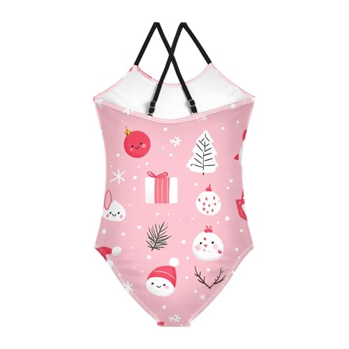 KLL Cute Cartoon Character and Christmas Elements Pink Girls' 1 Piece Swimsuits Beach Swimming Suits Adjustable Shoulder2