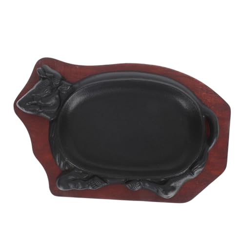 UKCOCO Plaque Teppanyaki Fonte Forme de Bœuf avec Support Poêle Gril Antiadhésive pour Viande Poisson et Barbecue Familial
