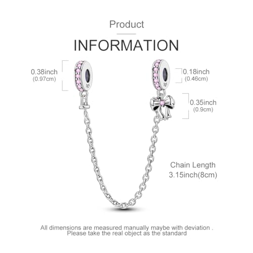 Hapour 925 Sterling Silver Safety Chain Charm Dangle Pendants Clip Beads for Bracelet Bow Knot Love Butterfly Sunflower Stopper Spacer Charm for Women3