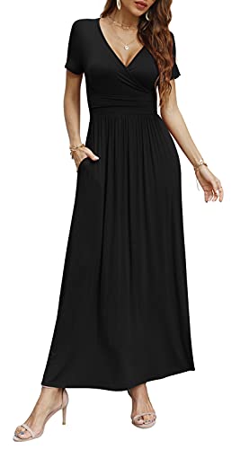 Image of CATHY Maxi Dresses for Women Short Sleeve V-Neck Casual Long Summer Wrap Dress with Pockets