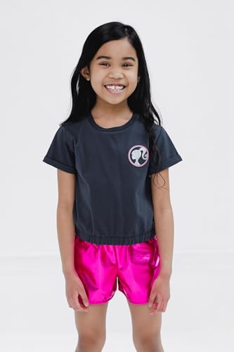 Barbie Girls Crop Top T-Shirt and Metallic Shorts Outfit Set Toddler to Big Kid Sizes (2T - 14-16)2