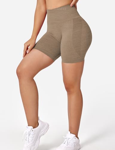 Image of YEOREO Women Seamless High Waist Shorts Smile Contour Biker Shorts Gym Yoga Workout