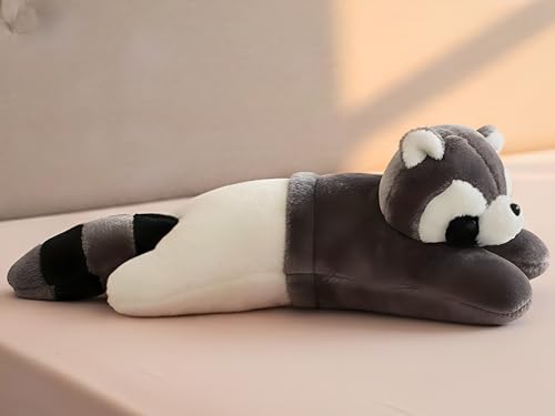 Image of Tickles Raccoon Soft Stuffed Plush Animal Bolster Pillow Cushion for Kids Boys & Girls Birthday Gift (Size: 40 cm Color: Grey & White)