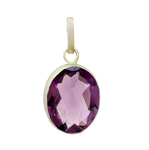Takshila Gems - Colgante de amatista natural en plata de 10 ratti / 9 quilates con certificado de laboratorio de amatista, medallón Katela