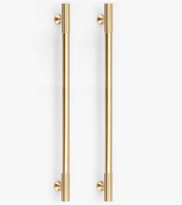RZDEAL 2pcs Solid Brass Gold Cabinet Pulls, 8-3/4 Inch Hole Centers for Kitchen Cupboard Handles Modern Drawer Dresser Pulls Bathroom Brushed Brass Cabinet Pulls Wardrobe Door Handles — image 1