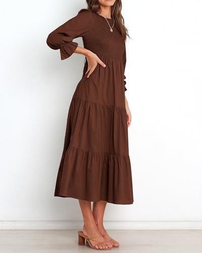 BTFBM Women Casual Long Sleeve Crew Neck Fall Dress Bohemian Relaxed Fit Floral Flowy Maxi Dresses Tiered Cocktail Dress