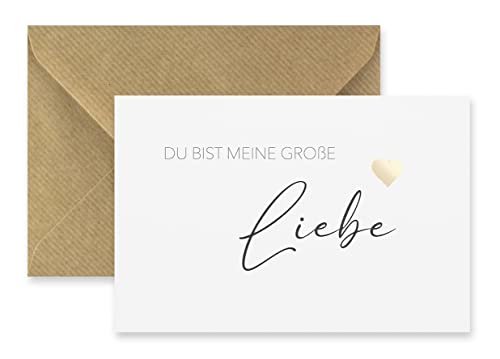 Merz – 1 Stück Grußkarte mit Umschlag in Naturpapier 10,5 x 14,8 cm – Du bist meine große Liebe – Klappkarte zum Jahrestag, Valentinstag, Hochzeitstag – 100% Made in Germany