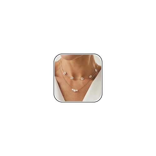 Colliers de perles superposées chic et ras du cou floral pour femme