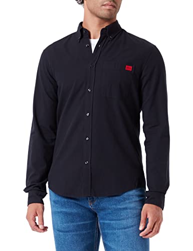 HUGO Herren Evito Slim-Fit Button-Down-Hemd aus gewaschener Oxford-Baumwolle Schwarz004 M