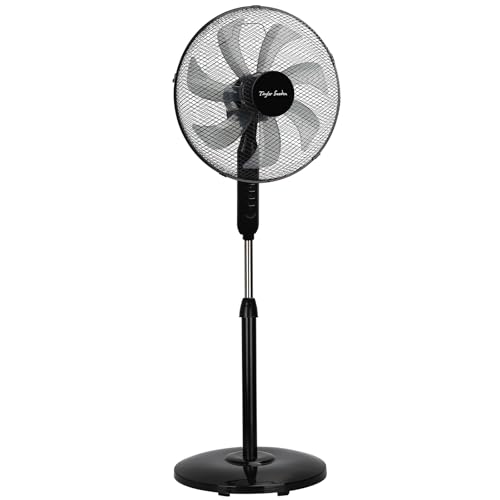 Taylor Swoden 7 Aspas Ventilador de pie Potente, 3 Velocidades, 50W Ventiladores, Altura Regulable, Oscilante, Rejilla de Seguridad, Base Estable, Negro, 43x40x120cm