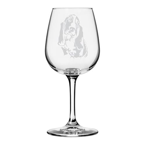 Basset Hound Dog Themed Etched All Purpose 12.75oz Wine Glass