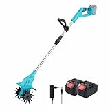 Motozappa Elettrica a Batteria 48V, Zappetta da Giardino Portatile con Asta Regolabile in Acciaio Inox, Attrezzo per Lavorazione e Frantumazione Terreno, 2 Batterie Incluse + Caricatore.