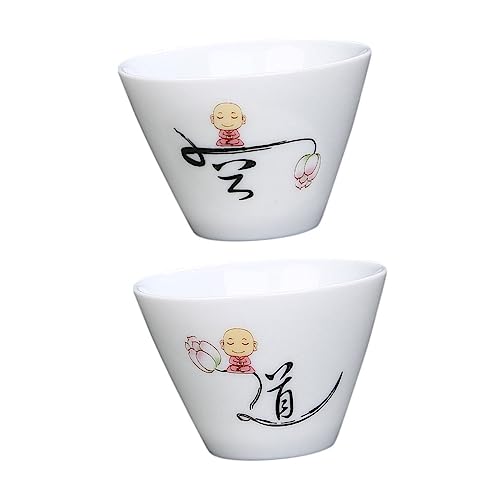 Imagen de Zerodeko Tazas de Té de Cerámica Fina 2 Piezas Diseño Tradicional de Sombrero Cónico Vajilla Delicada para Hogar Uso para Té Kung Fu Tazas Retro en Casa