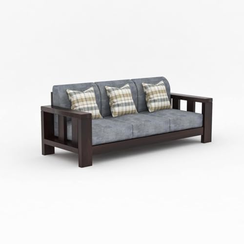 Image of NATRAJ ART & CRAFT Sheesham Wood 5 Seater Sofa Set for Living Room | 3+1+1 Seater Sofa Set | Wooden Sofa Set | (Walnut Finish)